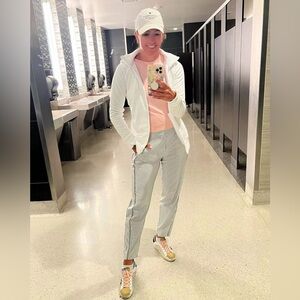 Athleta Brooklyn Textured Ankle Pants Gray White Stripe Size 6